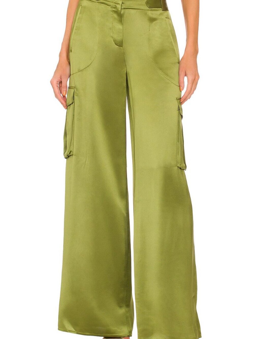 Ronny Kobo 'Pear' Wide-Leg Satin Cargo Pants (NWT)
